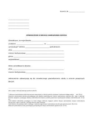 Child Residence Declaration Form