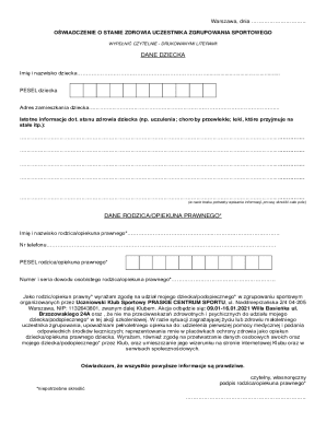 Health Declaration for Sports Group Participation