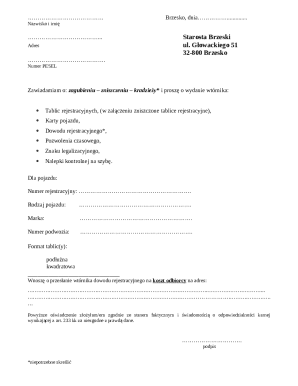 Polish Vehicle Registration Document Replacement Form