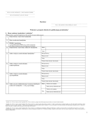 Application for Admission to Public Preschool