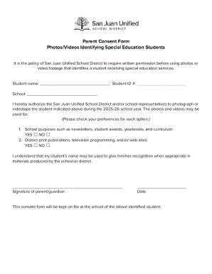 Parent Consent Form for Special Education Student Photos