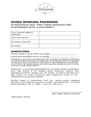 Guardian Consent Form for Minor Stay