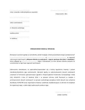 Parental Consent Form for Children's Sports Activities