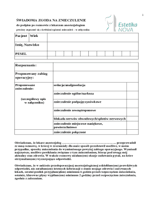 Medical Consent Form for Anesthesia