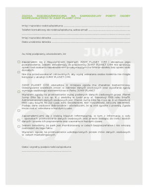 Parent Consent Form for Jump Planet Gym