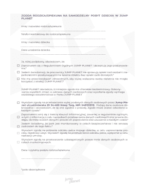 Parent Consent Form for Child's Independent Stay at Jump Planet