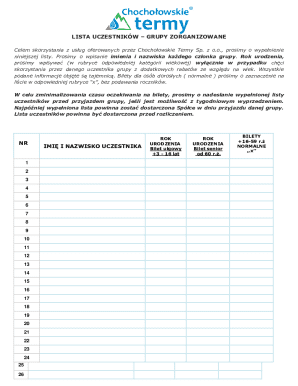 Chochołowskie Termy Group Attendance List
