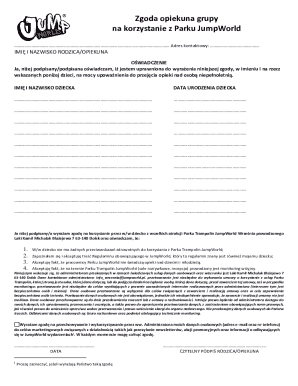 Guardian Consent Form for JumpWorld Park
