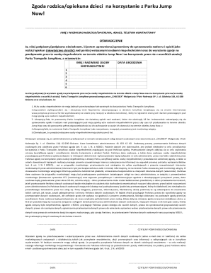 Parent Consent Form for JumpNow Park