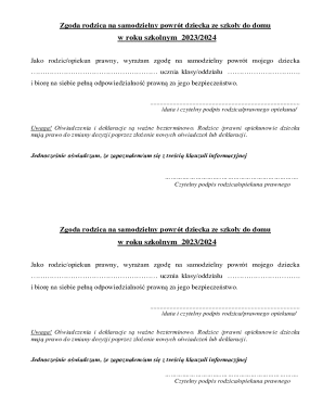 Parent Consent for Child's Independent Return Home