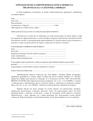 Legal Guardian Responsibility Statement for Event Participation