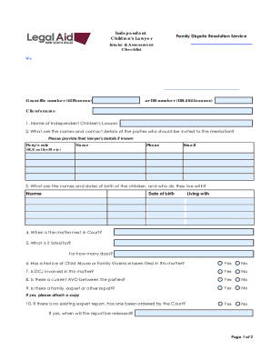 Independent Children's Lawyer Mediation Checklist