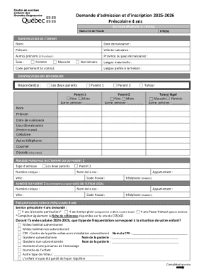 Quebec Preschool Admission Application 2025-2026