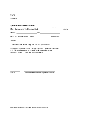 German Student Absence Excuse Form