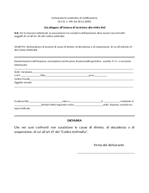 Italian Anti-Mafia Certification Declaration