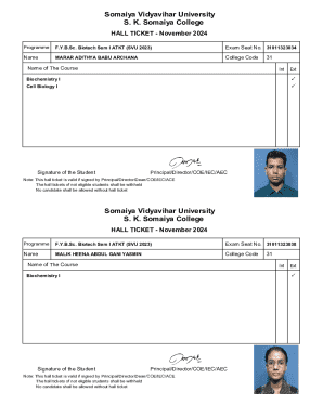 Hall Ticket for F.Y.B.Sc. Biotech Sem I ATKT Exam