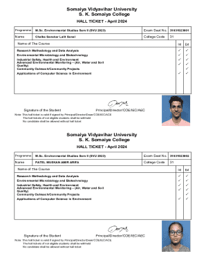 Hall Ticket for M.Sc. Environmental Studies Exam
