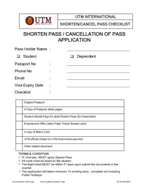 UTM Pass Shorten/Cancel Application