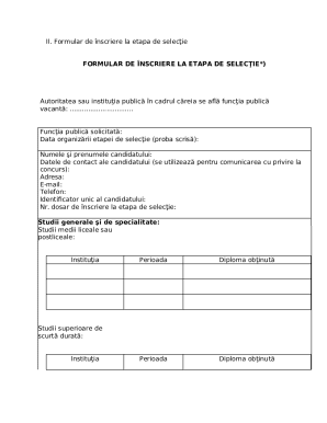 Romania Public Sector Job Application Form