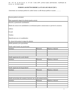 Romania Public Sector Job Application Form