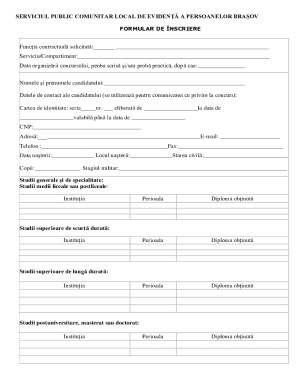 Romania Public Service Employment Application Form