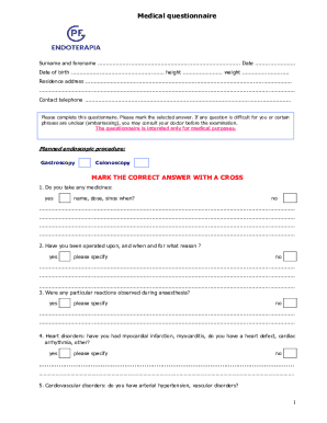 Medical Questionnaire for Endoscopic Procedure