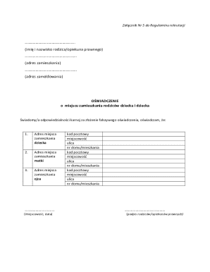 Parent Legal Guardian Residence Declaration