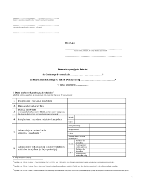 Polish Kindergarten Admission Application Form
