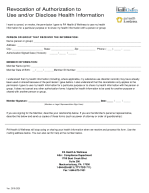 Revocation of Health Information Authorization Form