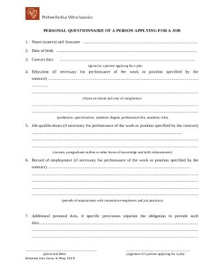 Job Application Questionnaire