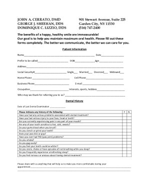 Patient Information and Medical History Form