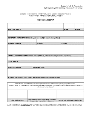 Ogólnopolski Strażacki Konkurs Plastyczny Registration Form