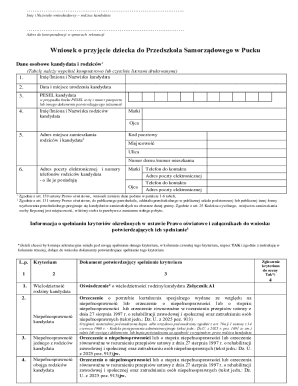Polish Kindergarten Admission Application