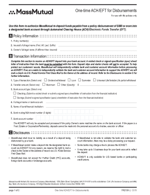 MassMutual One-time ACH/EFT for Disbursements