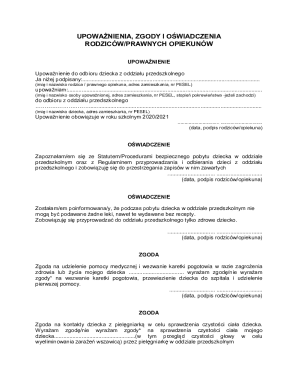 Parent Authorization and Consent Forms for Kindergarten