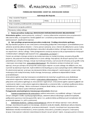 Medical Consent Form for General Anesthesia
