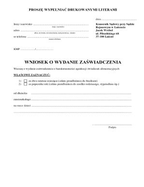 Polish Alimony Enforcement Certificate Request
