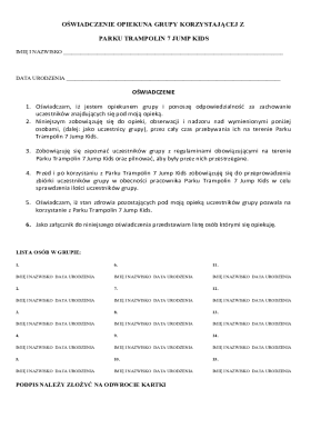 Guardian Declaration for 7 Jump Kids Trampoline Park