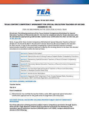 Texas Content Competency Worksheet for Special Education Teachers