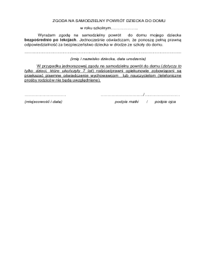 Child Independent Return Consent Form