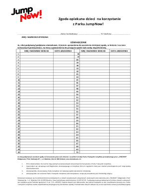 Child Guardian Consent Form for JumpNow Park