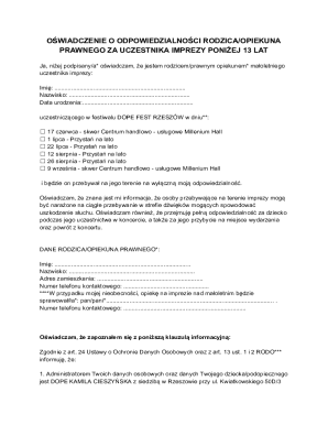 Parent Responsibility Statement for Minors