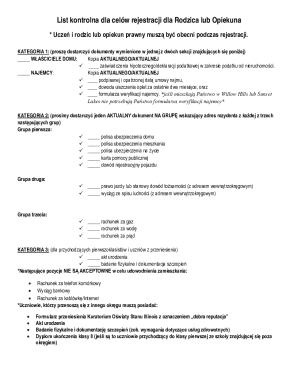 Student Registration Checklist for Parent or Guardian