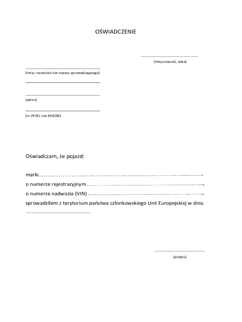 Simple Vehicle Declaration Form Vehicle Import Declaration - Blank Fillable Template | Fill Out, Print ...