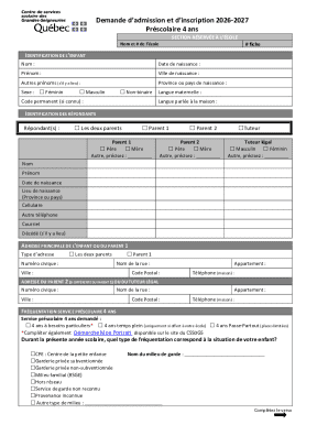 Quebec Preschool Admission Application 2026-2027