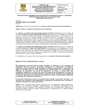 Colombia Social Security Payment Declaration Form