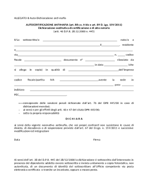 Anti-Mafia Self-Certification Form