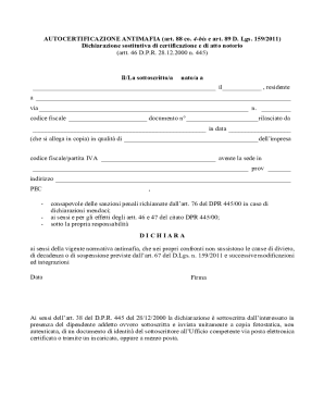 Italian Antimafia Self-Certification Form