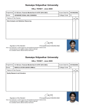 Somaiya Vidyavihar University Hall Ticket