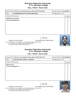 Somaiya Vidyavihar University Hall Ticket